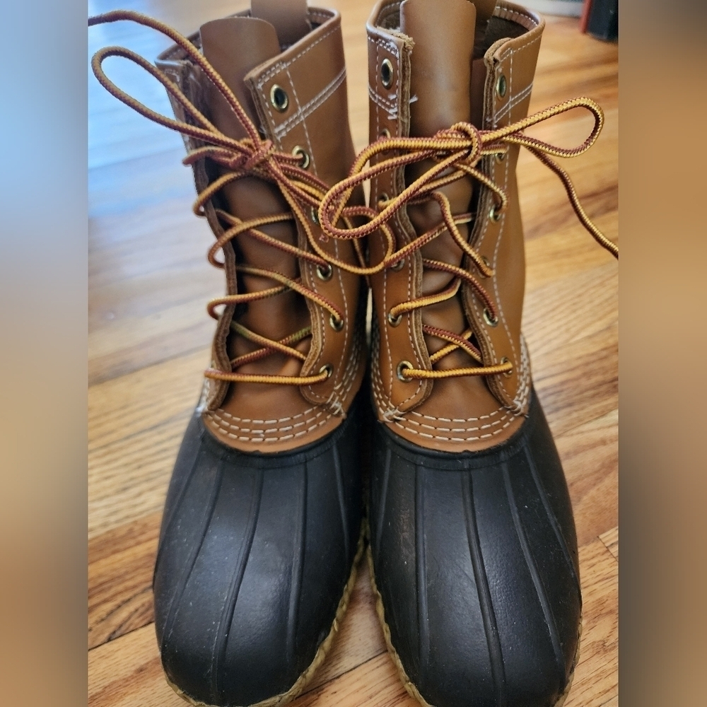 LL Bean Duck Boots Size 9n Brown Unlined Classic Leather Rubber Coastal Maine